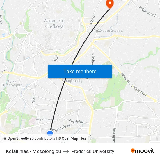 Kefallinias - Mesolongiou to Frederick University map