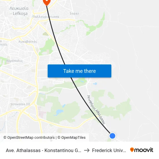 Athalassas Avenue - Konstantinou Giallourou to Frederick University map