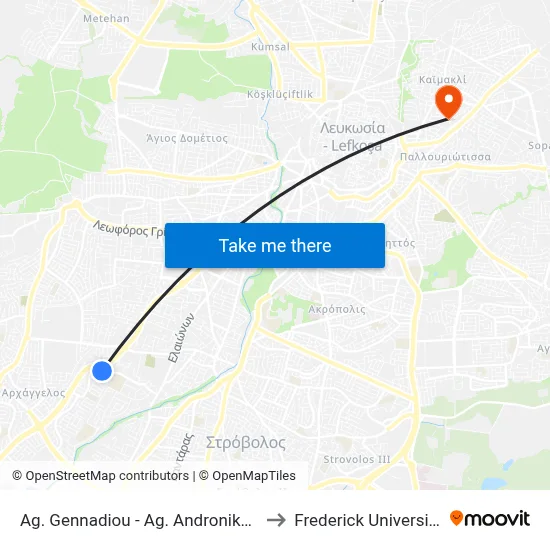 Ag. Gennadiou - Ag. Andronikou to Frederick University map