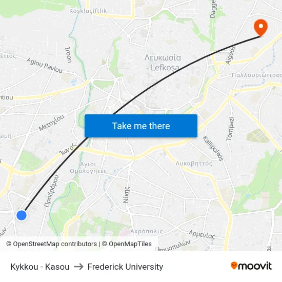 Kykkou - Kasou to Frederick University map
