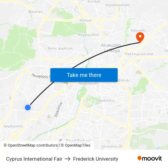Cyprus International Fair to Frederick University map