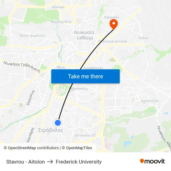 Stavrou - Aitolon to Frederick University map