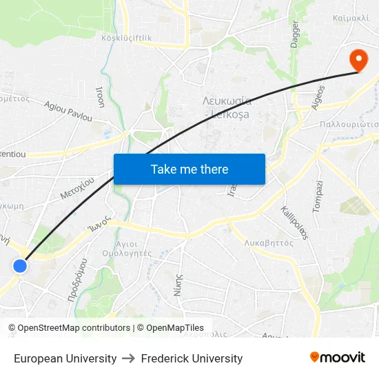 European University to Frederick University map