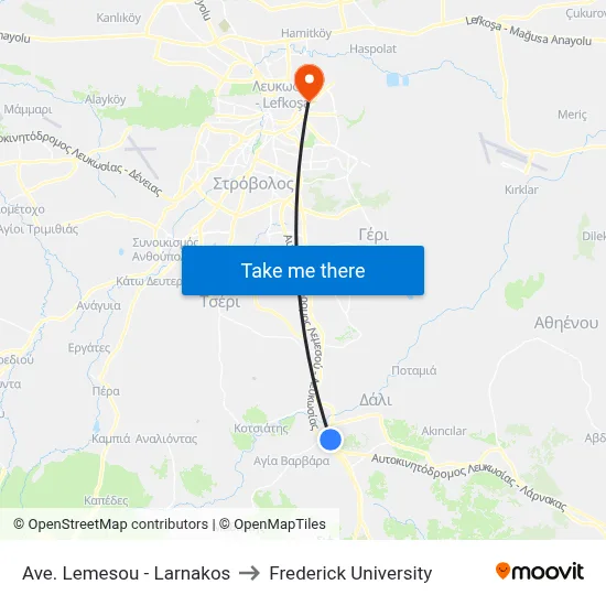 Lemesos Avenue - Larnakos to Frederick University map