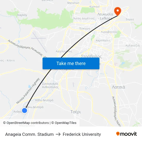 Anageia Comm. Stadium to Frederick University map