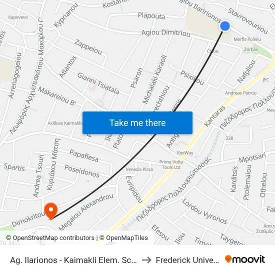 Ag. Ilarionos - Kaimakli Elem. School C to Frederick University map