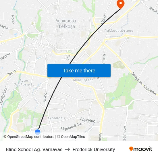 Blind School Ag. Varnavas to Frederick University map