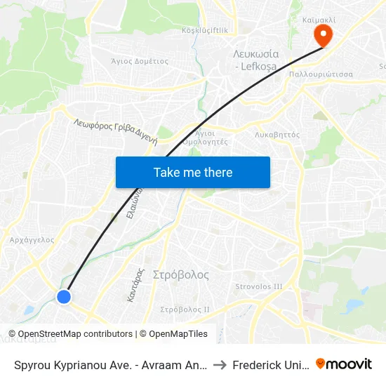 Spyrou Kyprianou Avenue - Avraam Antoniou Jumbo to Frederick University map