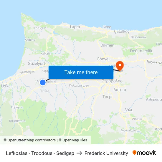 Lefkosias - Troodous - Sedigep to Frederick University map