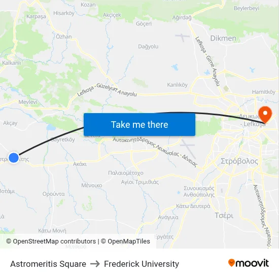 Astromeritis Square to Frederick University map