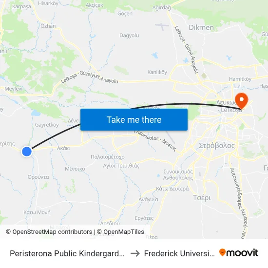 Peristerona Public Kindergarden to Frederick University map