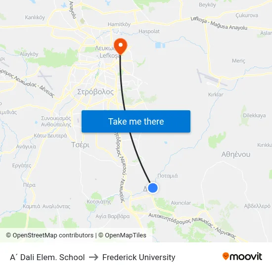 A´ Dali Elem. School to Frederick University map