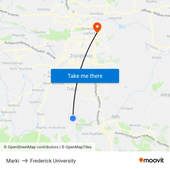 Marki to Frederick University map
