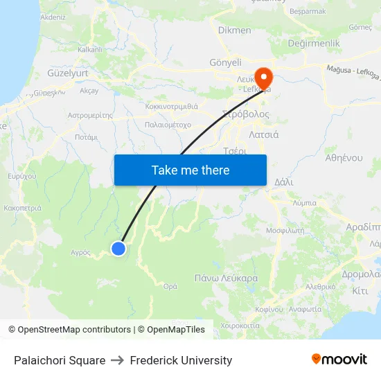 Palaichori Square to Frederick University map