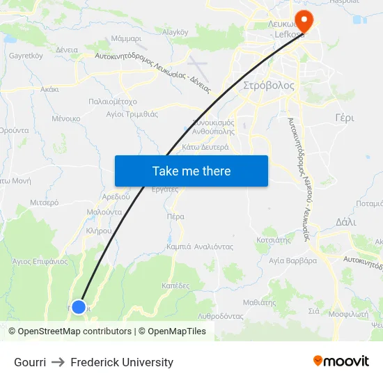 Gourri to Frederick University map