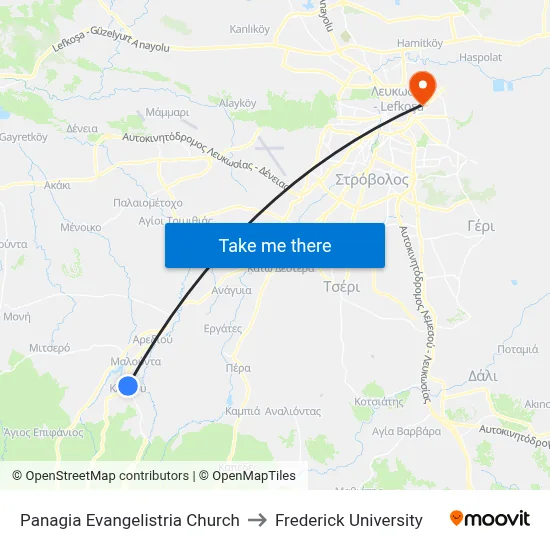 Panagia Evangelistria Church to Frederick University map