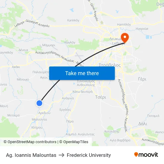 Ag. Ioannis Malountas to Frederick University map