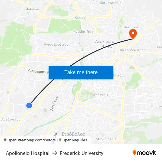 Apolloneio Hospital to Frederick University map