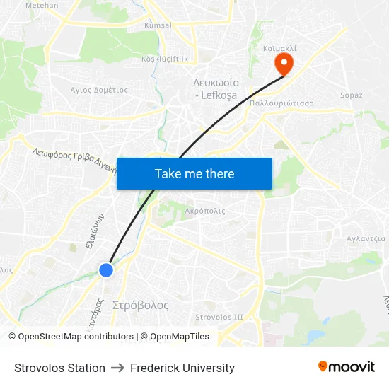 Strovolos Station to Frederick University map