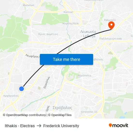 Ithaca - Electra to Frederick University map