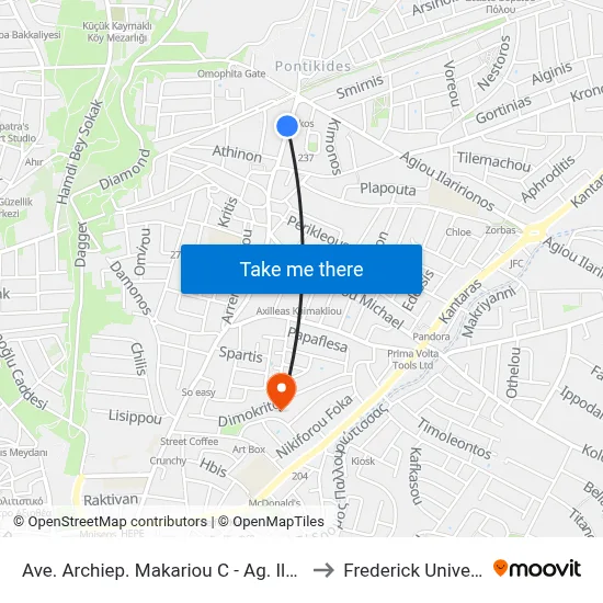 Ave. Archiep. Makariou C - Ag. Ilarionos to Frederick University map