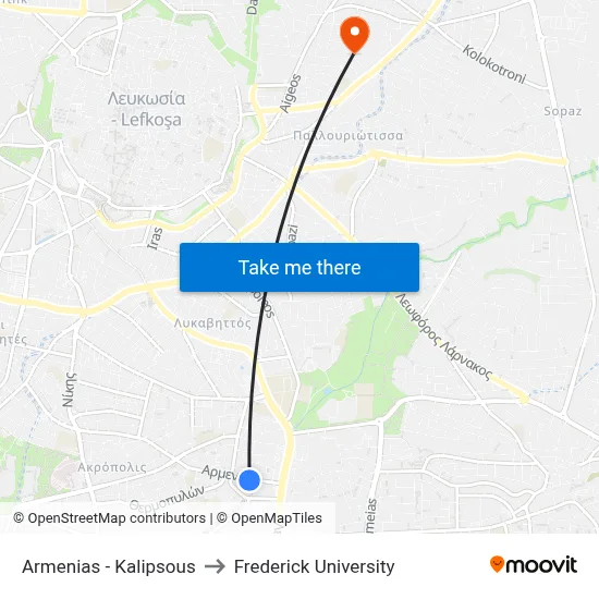 Armenia - Kalypso to Frederick University map