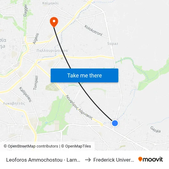 Leoforos Ammochostou - Larnakos to Frederick University map