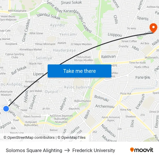 Solomos Square Alighting to Frederick University map
