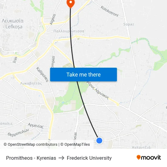 Promitheos - Kyrenias to Frederick University map