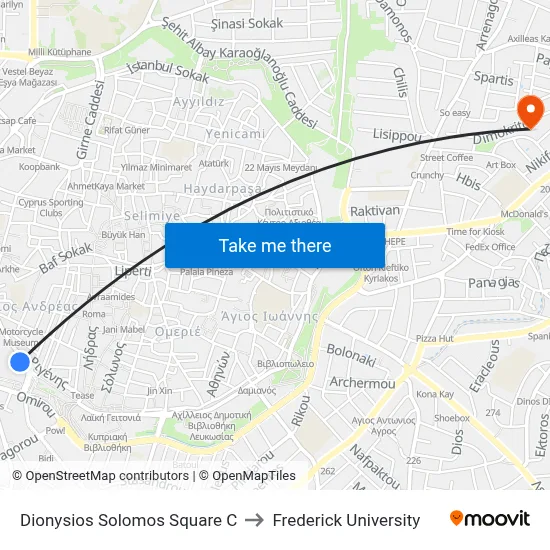 Dionysios Solomos Square C to Frederick University map