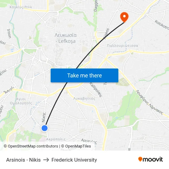Arsinois - Nikis to Frederick University map