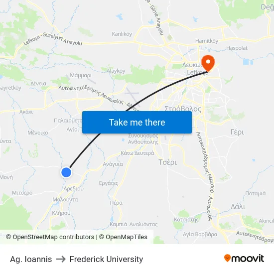 Ag. Ioannis to Frederick University map