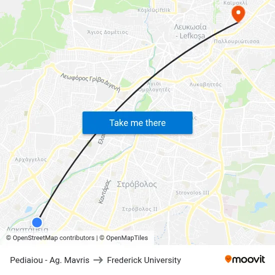 Pediaiou - Ag. Mavris to Frederick University map