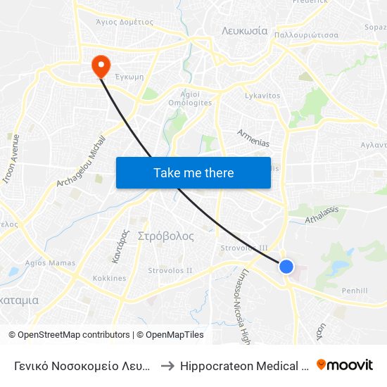 Γενικό Νοσοκομείο Λευκωσίας to Hippocrateon Medical Center map