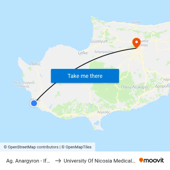 Ag. Anargyron - Ifaistou to University of Nicosia Medical School map