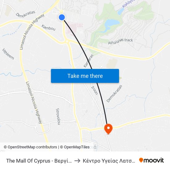 The Mall Of Cyprus - Βεργίνας to Κέντρο Υγείας Λατσιών map