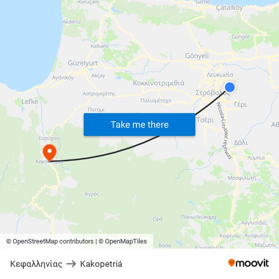 Κεφαλληνίας to Kakopetriá map