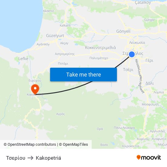 Τσερίου to Kakopetriá map