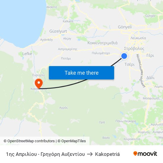 1 Απριλίου to Kakopetriá map