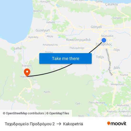 Προδρόμου to Kakopetriá map