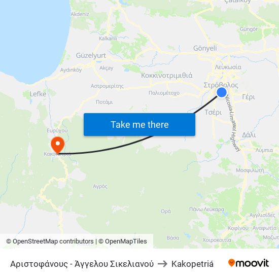 Αριστοφάνους to Kakopetriá map