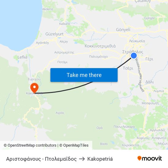 Αριστοφάνους to Kakopetriá map