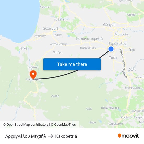 Αρχαγγέλου Μιχαήλ to Kakopetriá map