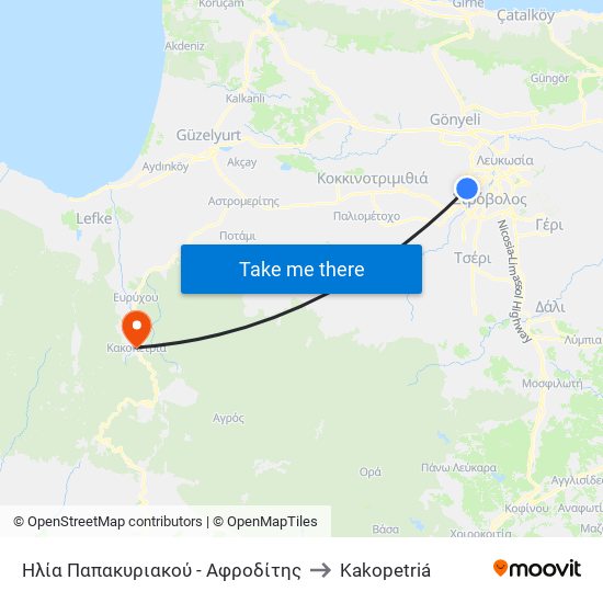Ηλία Παπακυριακού - Αφροδίτης to Kakopetriá map