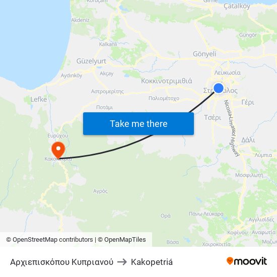 Αρχιεπισκόπου Κυπριανού to Kakopetriá map