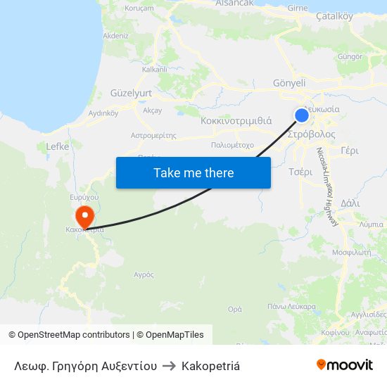 Λεωφ. Γρηγόρη Αυξεντίου to Kakopetriá map