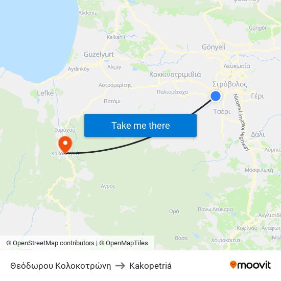 Θεόδωρου Κολοκοτρώνη to Kakopetriá map