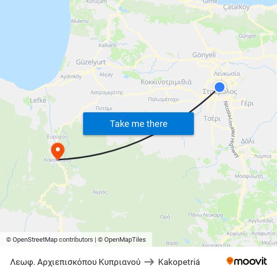 Λεωφ. Αρχιεπισκόπου Κυπριανού to Kakopetriá map