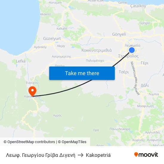 Λεωφ. Γεωργίου Γρίβα Διγενή to Kakopetriá map