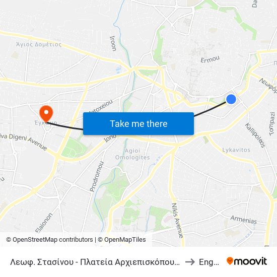 Λεωφ. Στασίνου - Πλατεία Αρχιεπισκόπου Μακαρίου Β to Engomi map